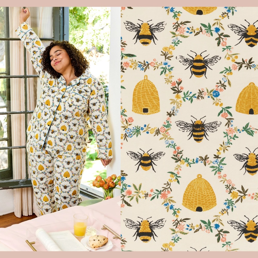 NWT $168 PRINTFRESH [ 4X ] 100% Organic Cotton Long PJ Set in Sweet Bee U1877 - Picture 2 of 11